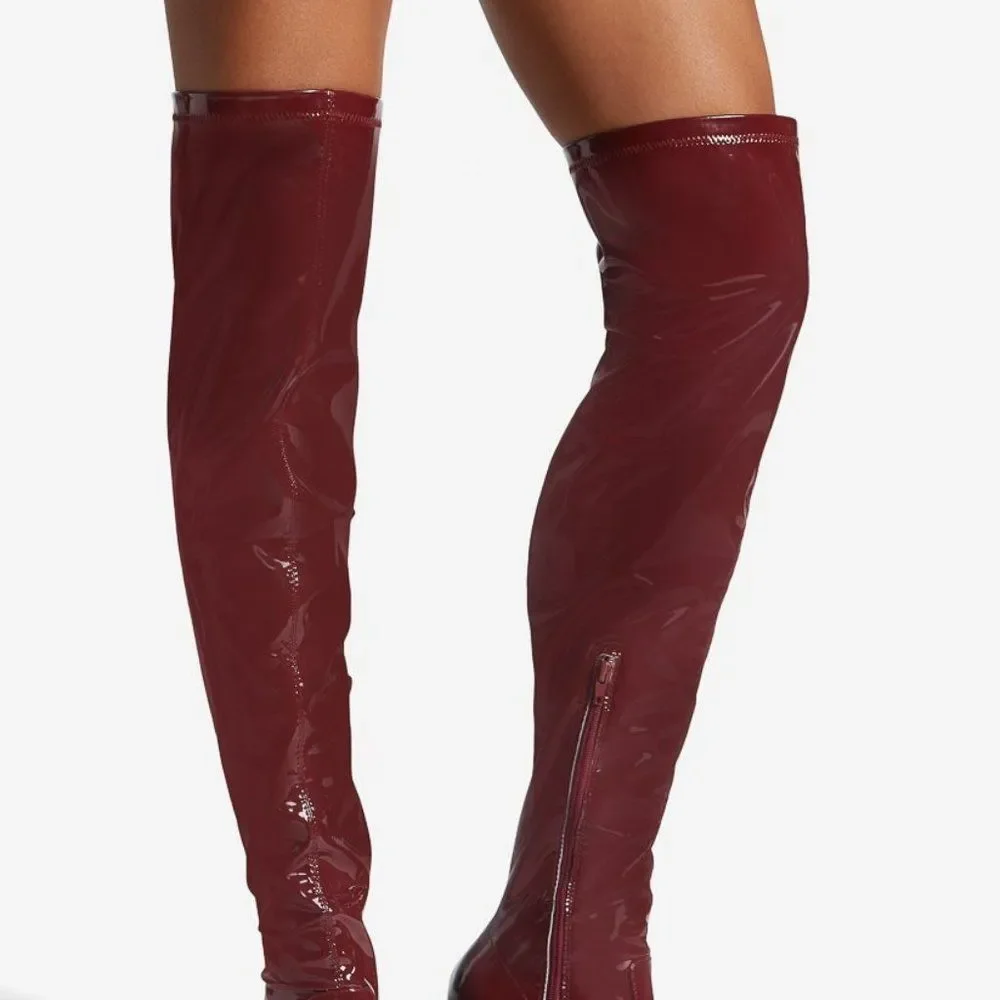Shoe Dazzle Burgundy Patent Over-the-Knee Stiletto Boots